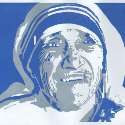 Rhea year 10, lino cut print with 3 tones.